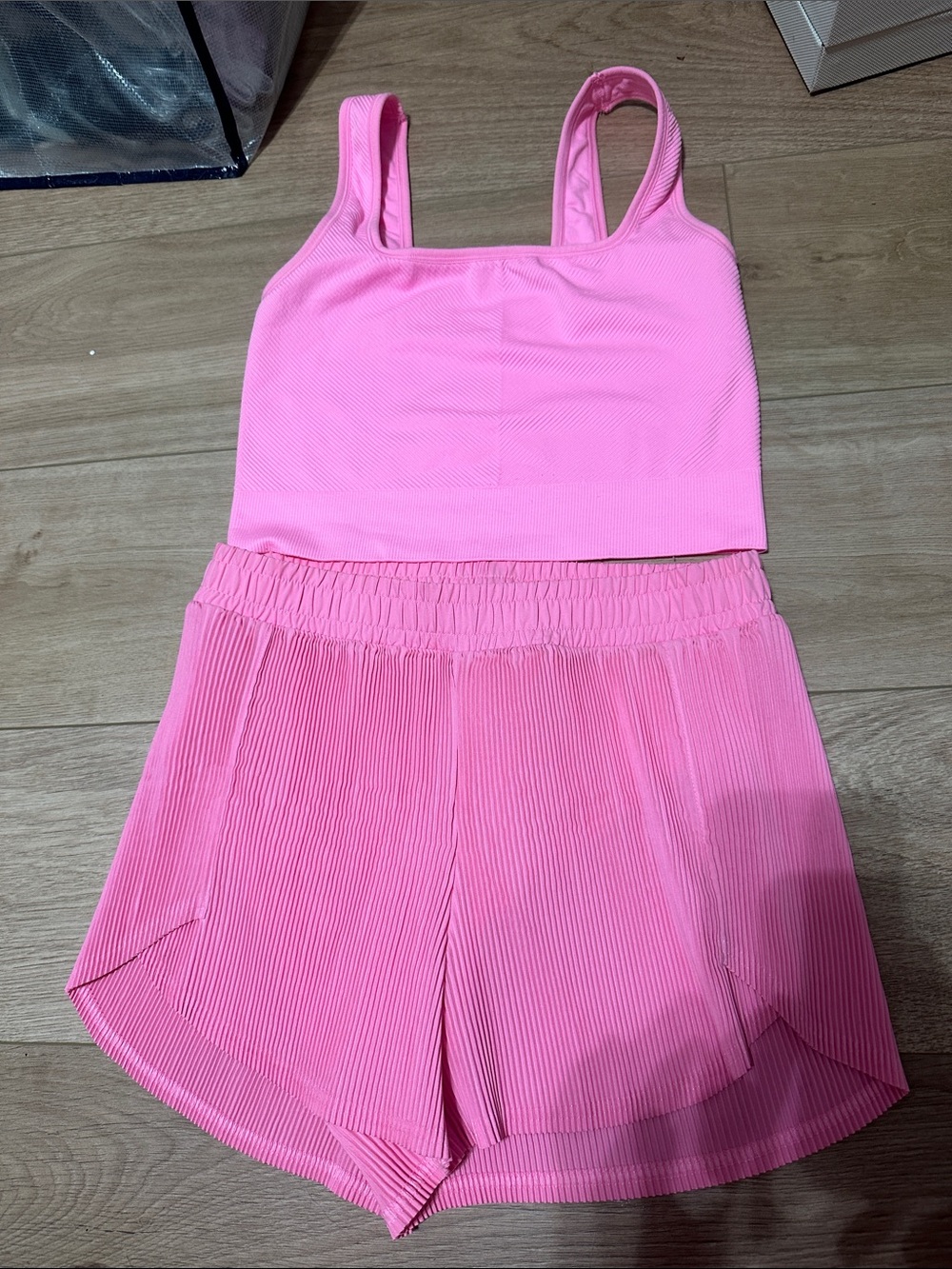Matching Pink Ribbed Tank (M) and Shorts (S) Set